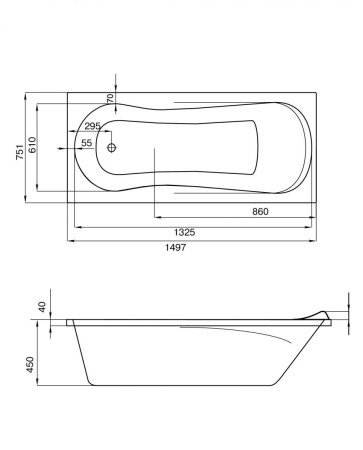 Ванна акриловая Santek КАЛЕДОНИЯ 1.WH30.2.383 150x75 см. 
