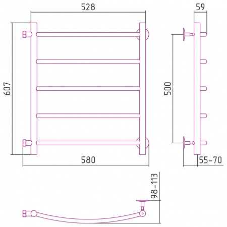 Полотенцесушитель водяной Стилье ВЕРСИЯ-Б2  00612-5050 500х500 