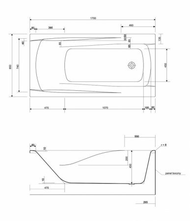 Ванна акриловая Cersanit ZEN 63355 170x85 см. 