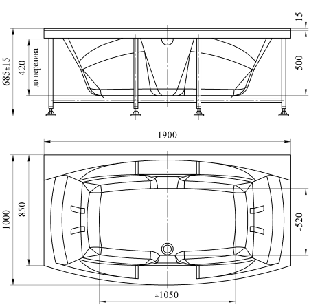 Ванна акриловая Radomir СИЭТЛ  190x100 см. 