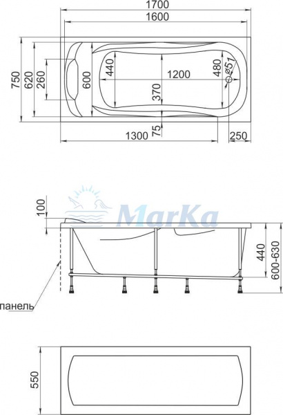 Ванна акриловая 1Marka DIPSA 12017894 170x75 см.  Ванна акриловая 1Marka DIPSA 12017894 170x75 см.