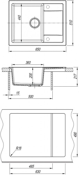Мойка кухонная из литьевого мрамора Dr. Gans ТЕХНО 650 25.030.C0650.403 65*51 см. латте