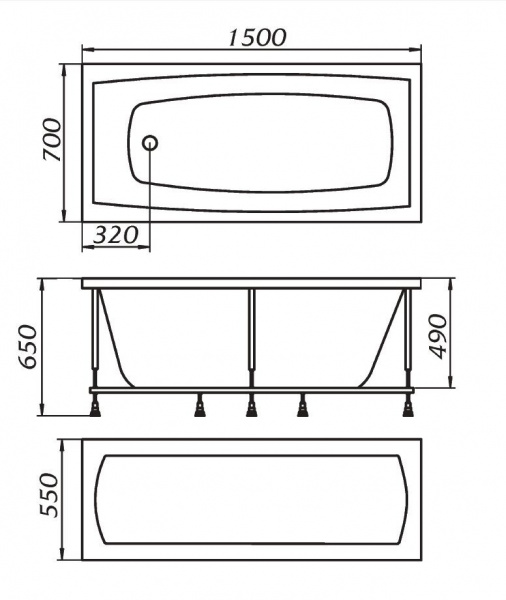 Ванна акриловая 1Marka VIOLA 01ви1570 150x70 см.  Ванна акриловая 1Marka VIOLA 01ви1570 150x70 см.