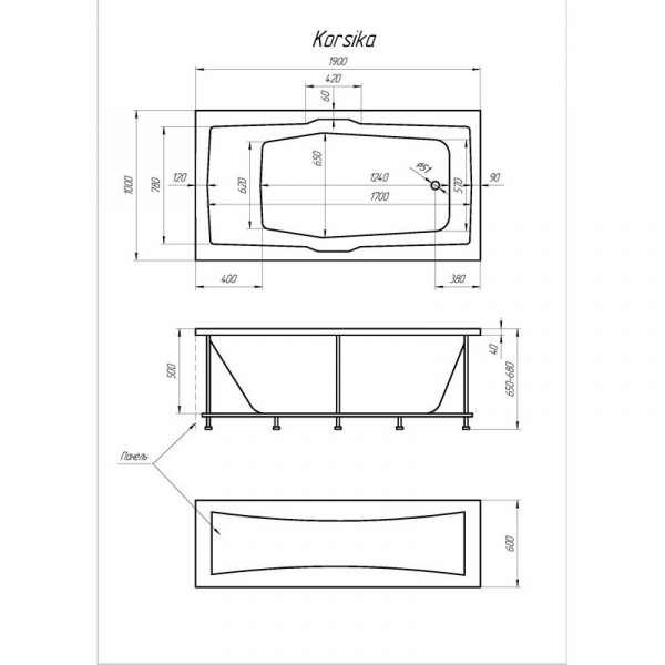 Ванна акриловая 1Marka KORSIKA 01кр1910 190x100 см.  Ванна акриловая 1Marka KORSIKA 01кр1910 190x100 см.