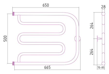 Полотенцесушитель водяной Стилье ТАНДЕМ 00011-5065 500х650 
