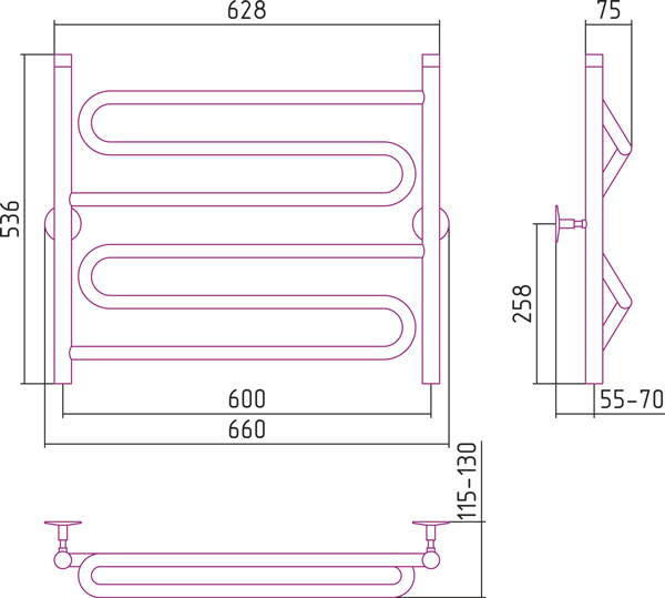 Полотенцесушитель водяной Стилье УНИВЕРСАЛ-51 00651-6060 600х600 