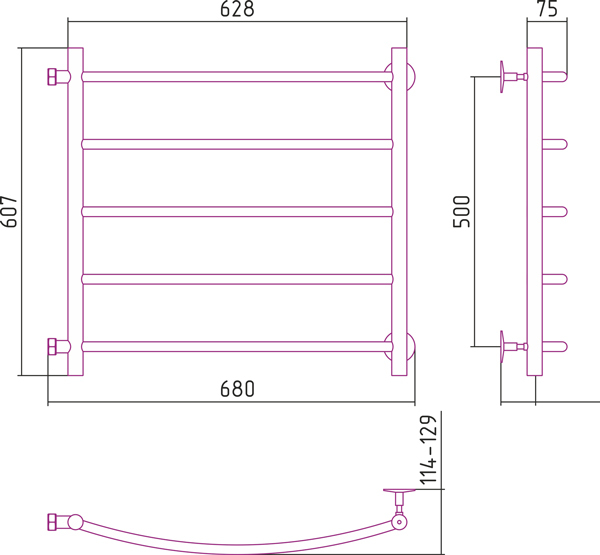 Полотенцесушитель водяной Стилье ВЕРСИЯ-Б2  00612-5060 500х600 