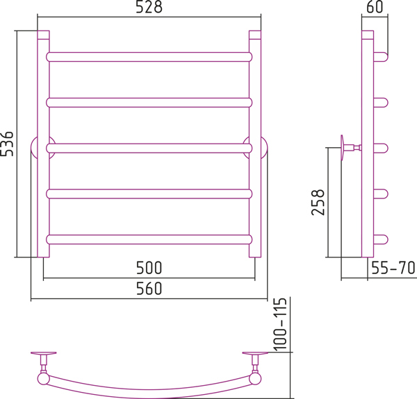 Полотенцесушитель водяной Стилье УНИВЕРСАЛ-50 00650-6050 600х500 