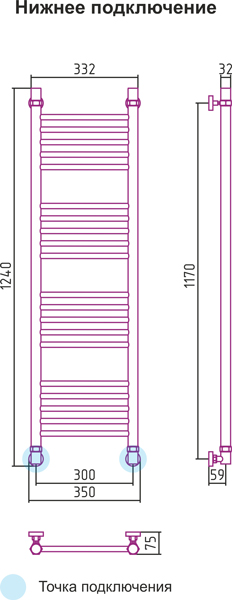 Полотенцесушитель водяной Сунержа БОГЕМА+ 00-0220-1230 1200х300 