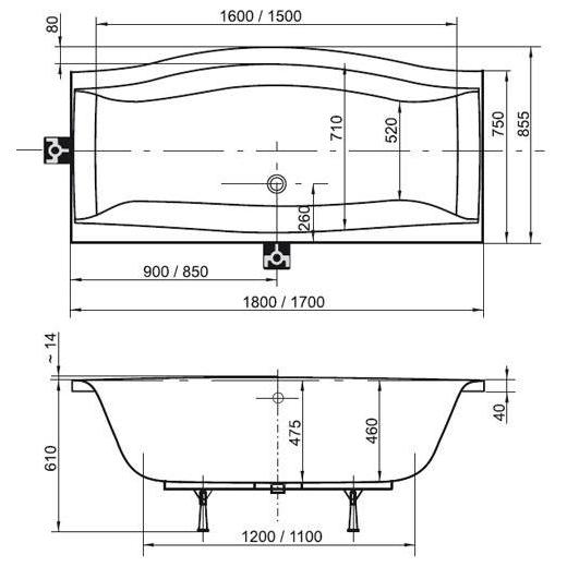 Ванна акриловая Ravak MAGNOLIA C601000000 180x85 см. 