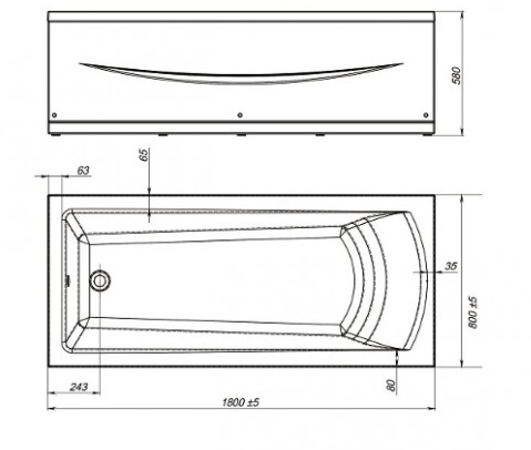 Ванна акриловая Mirsant РИВЬЕРА  180x80 см.  Ванна акриловая Mirsant РИВЬЕРА  180x80 см.