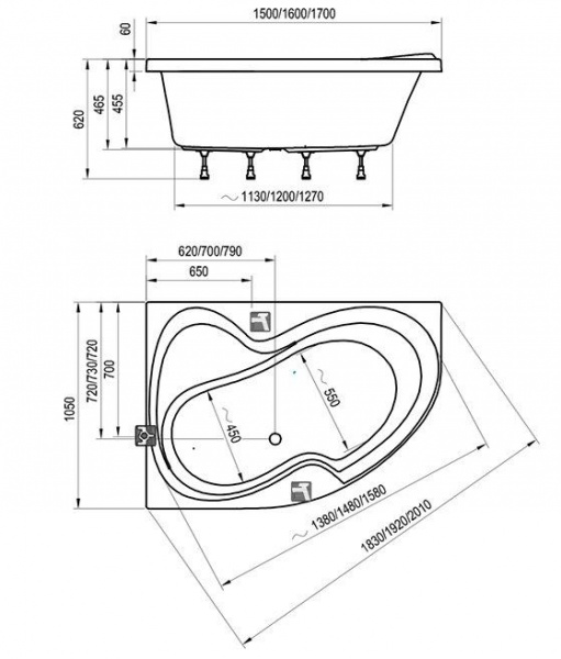 Ванна акриловая Ravak ROSA II CK210P0000 150x105 см. левая 