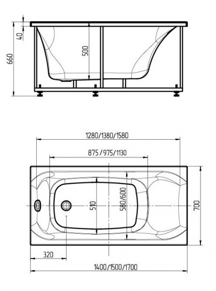 Ванна акриловая Aquatek АЛЬФА  140x70 см. 