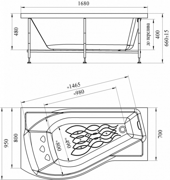 Ванна акриловая Vannesa МИРАНДА  168x95 см. правая 