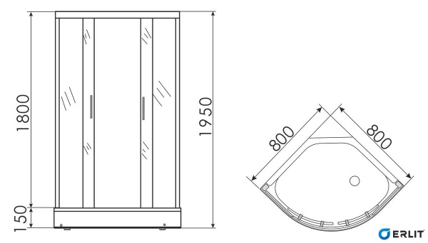 Душевой уголок Erlit  ER0508-C3 80x80 см.  Душевой уголок Erlit  ER0508-C3 80x80 см.
