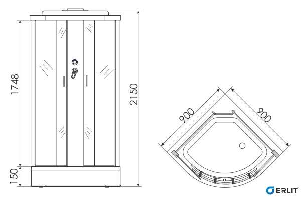 Душевая кабина Erlit  ER3509P-C3-RUS 90x90 см.  Душевая кабина Erlit  ER3509P-C3-RUS 90x90 см.