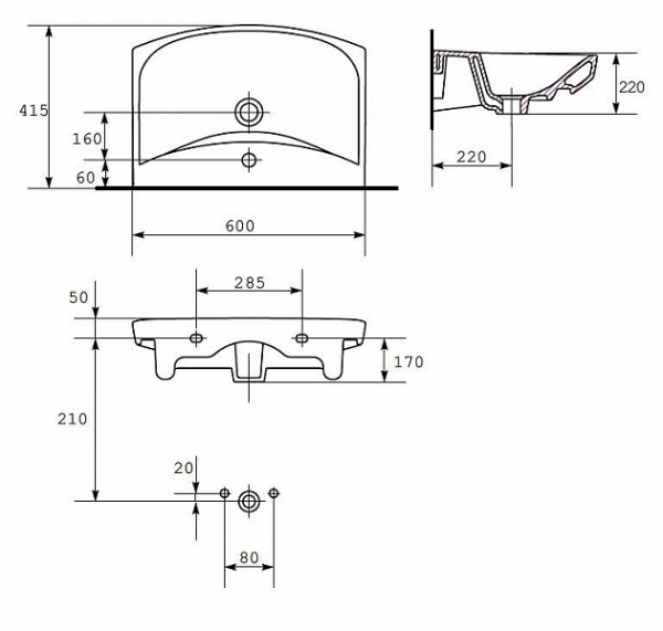 Раковина Cersanit CARINA S-UM-CAR60/1-w 60 