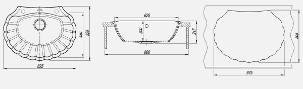 Мойка кухонная керамогранитная Florentina ГРЕБЕШОК 20.345.E0695.305 69,5*52,5 см. грей
