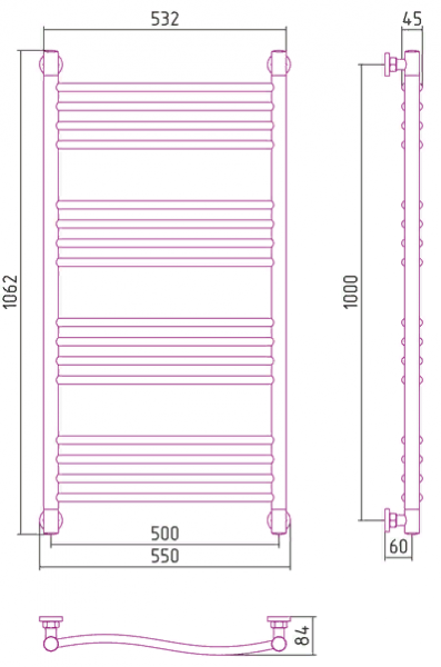 Полотенцесушитель водяной Сунержа ФЛЮИД+ 00-0222-1050 1000х500 
