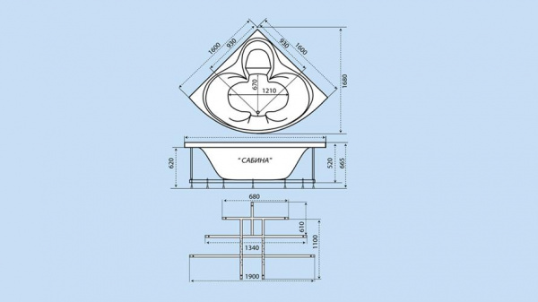 Ванна акриловая Triton САБИНА  160x160 см. 